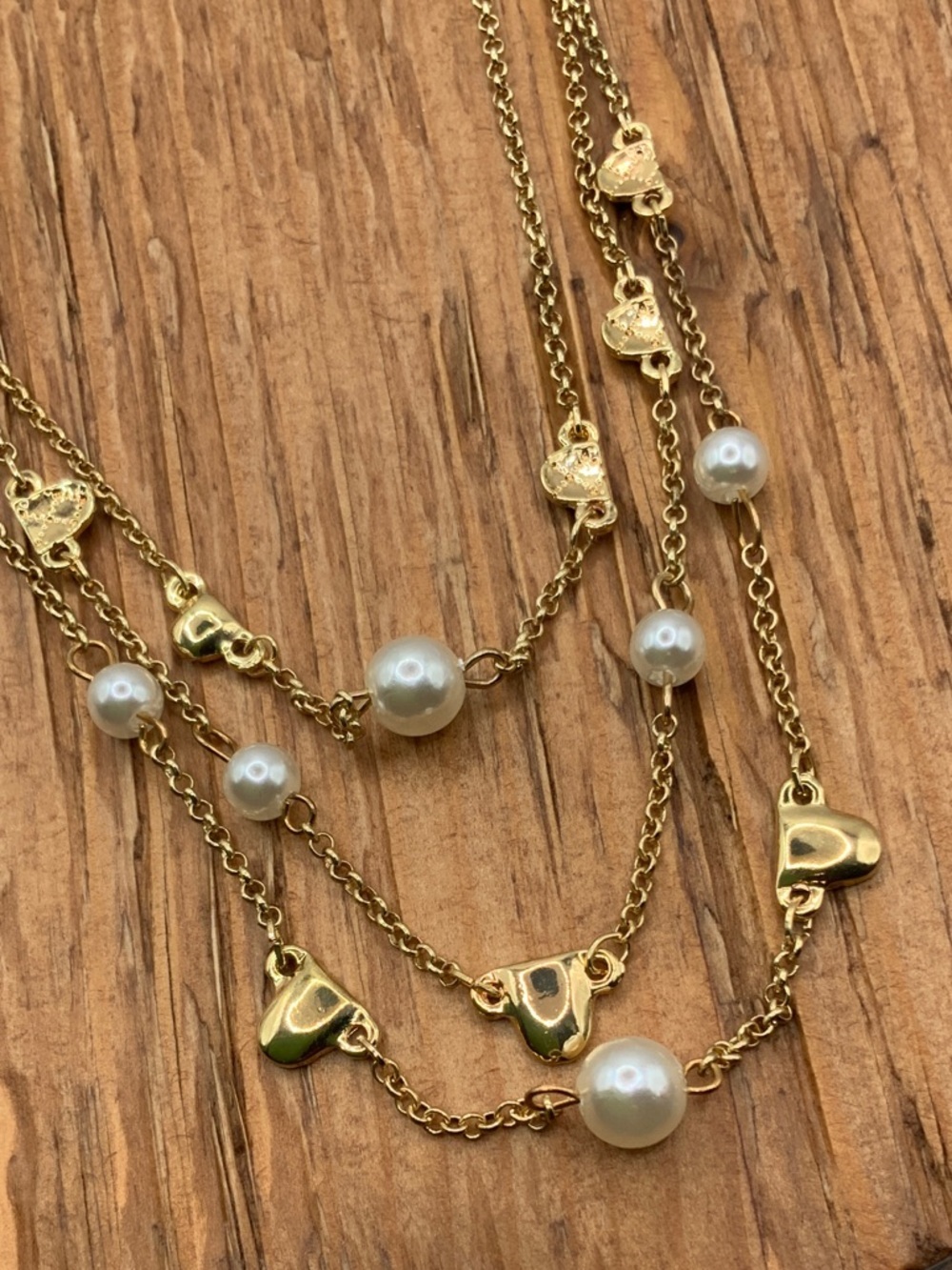 Laundry by Shelli Segal Triple Strand Gold Tone Pearl Accents Necklace